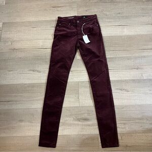 AG Adriano Goldschmied The Farrah Skinny Mid-Rise Burgundy Velvet Jeans Size 24R
